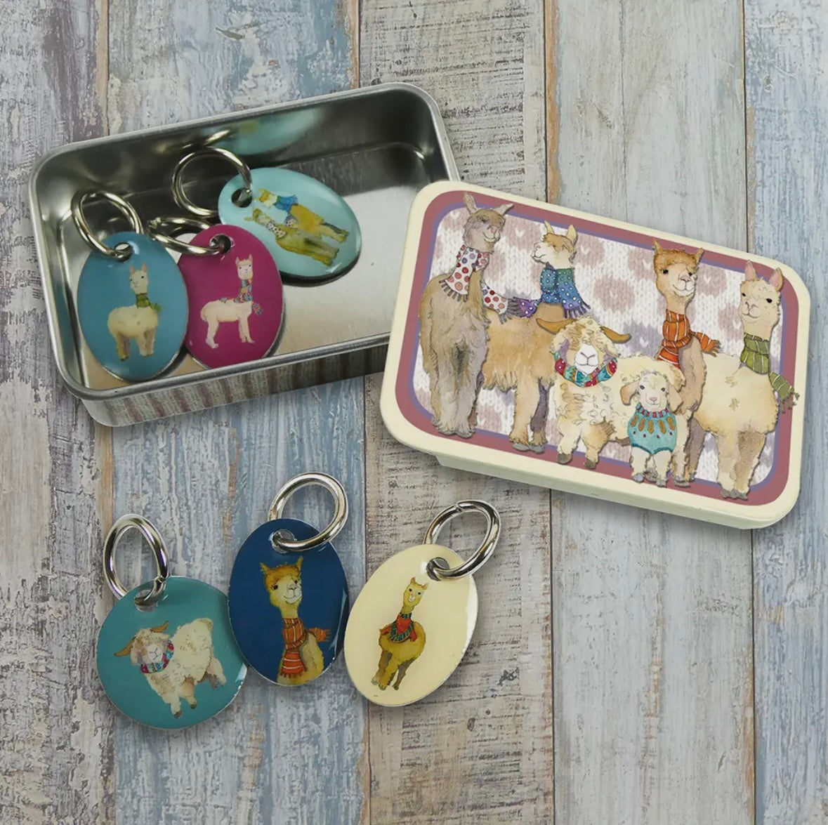 ALPACA & FRIENDS STITCH MARKERS IN A POCKET TIN - EMMA BALL