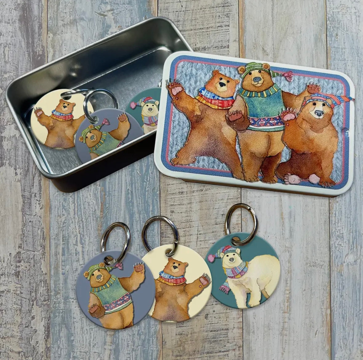 WOOLLY BEARS STITCH MARKERS IN A POCKET TIN - EMMA BALL