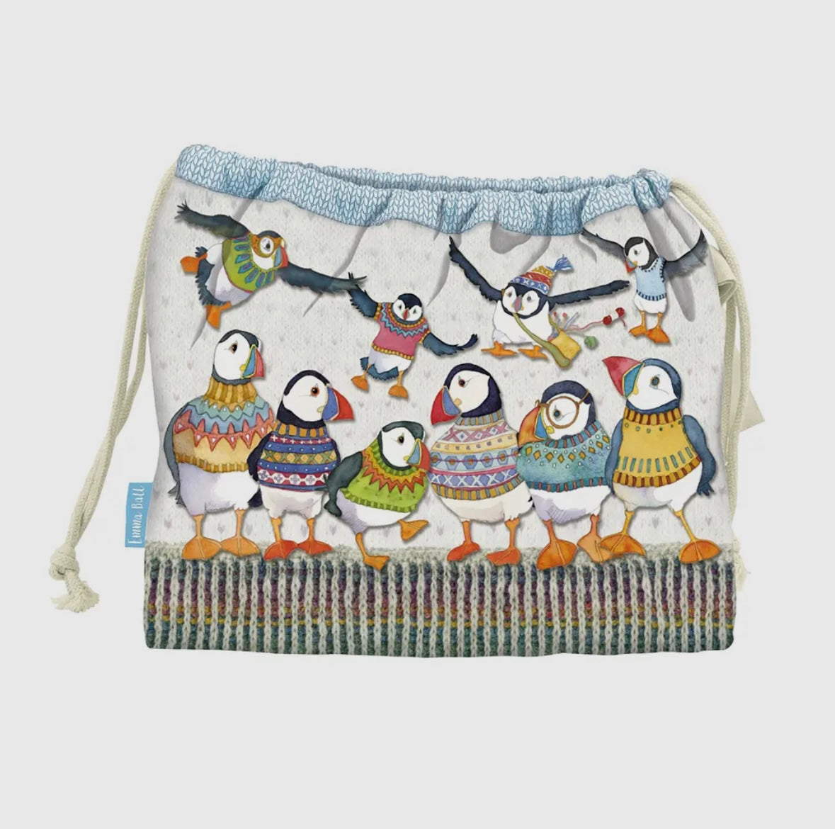 WOOLLY PUFFINS DRAWSTRING BAG-EMMA BALL