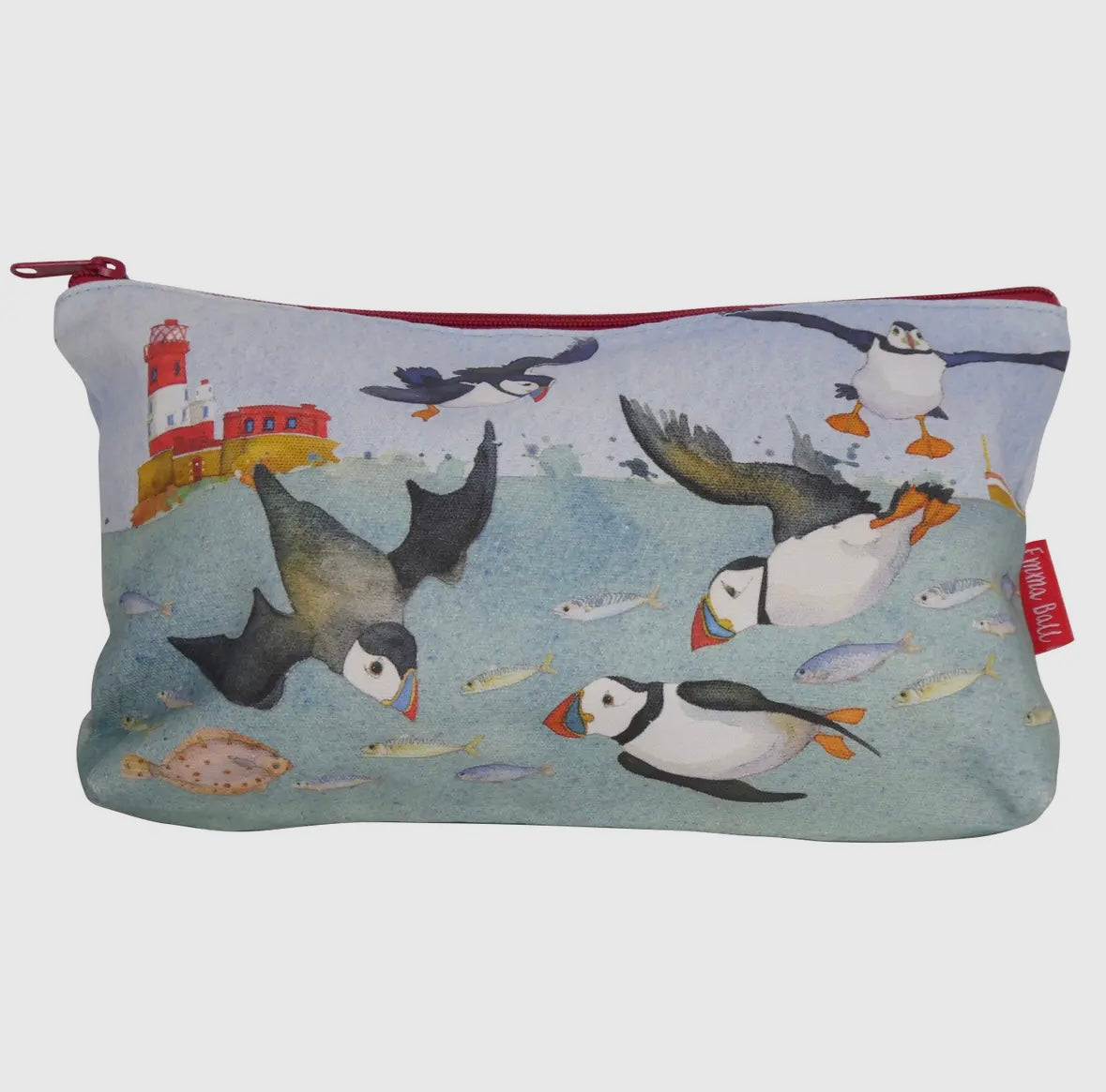 DIVING PUFFINS ZIPPED POUCH - Emma Ball
