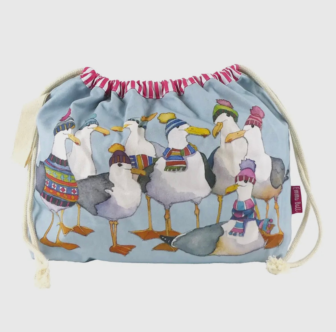 SEAGULLS IN BEANIES DRAWSTRING BAG-EMMA BALL