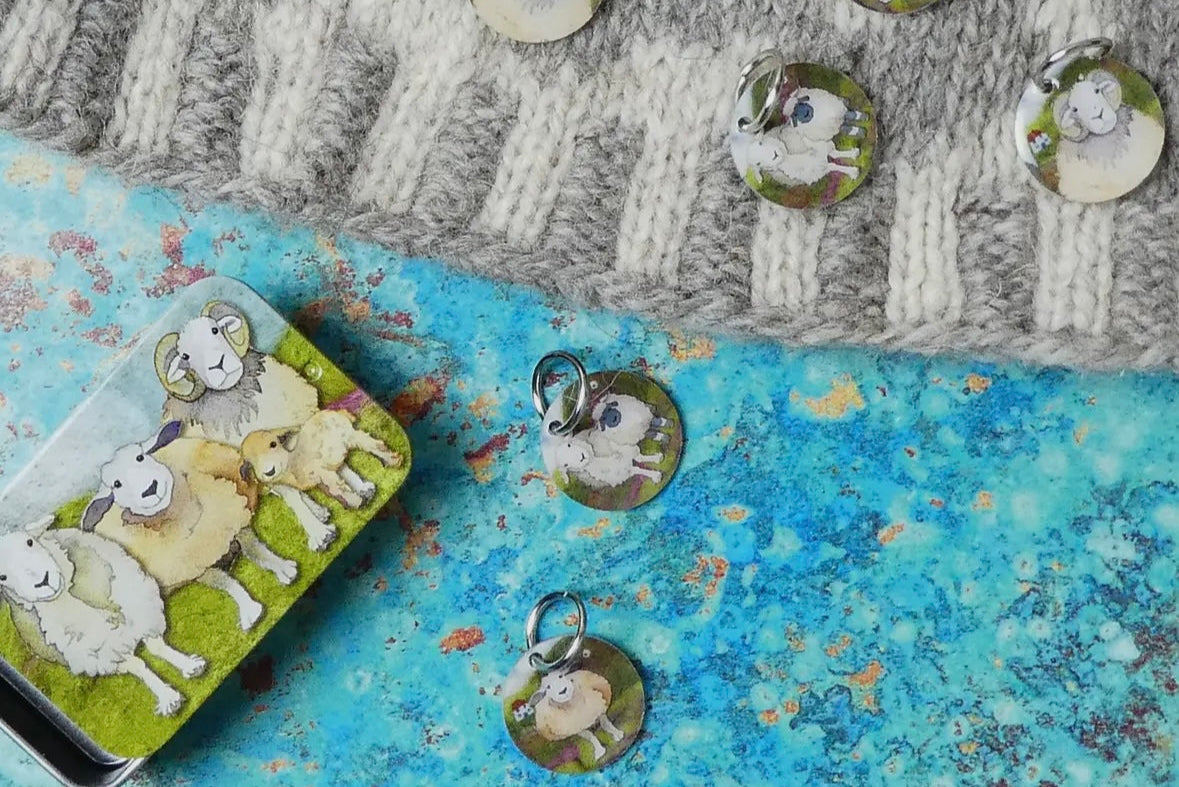 FELTED SHEEP STITCH MARKERS IN A POCKET TIN - EMMA BALL
